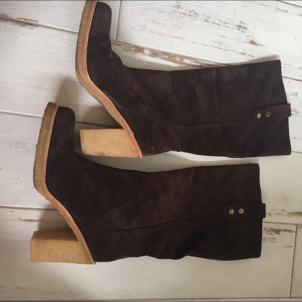 Brown suede UGG boots.